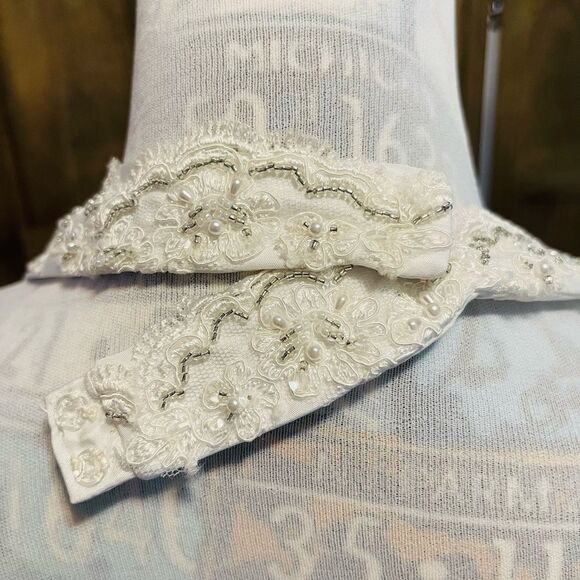 Candlelight White Satin Halter Poufy Ruched Wedding Gown with Train. - Picture 9 of 16